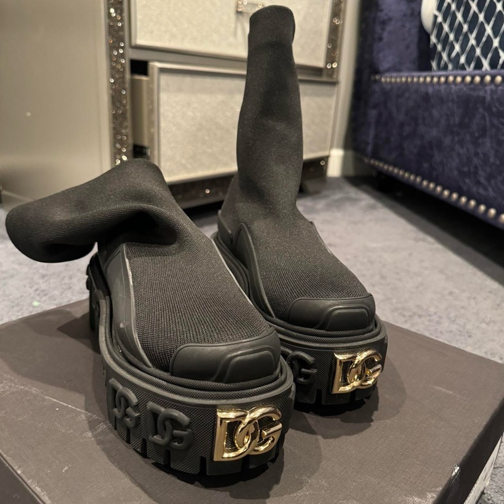 Dolce and Gabbana Stretch platform biker boots